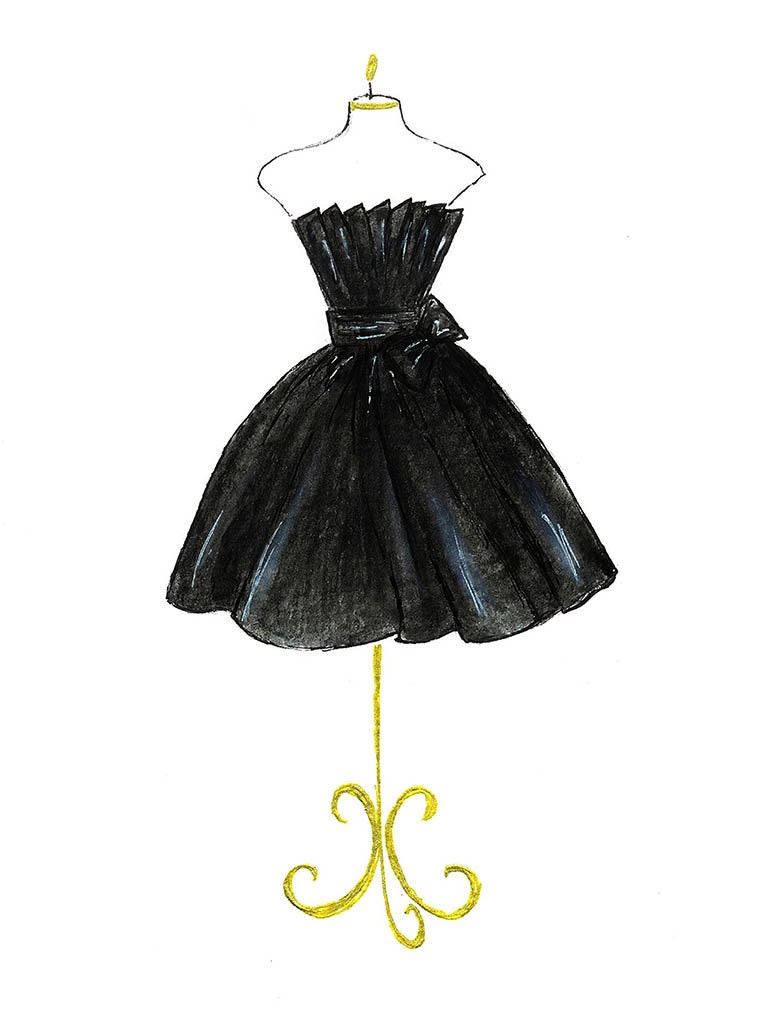 LBD Watercolor Fashion Illustration Black Dress Fashion Wall