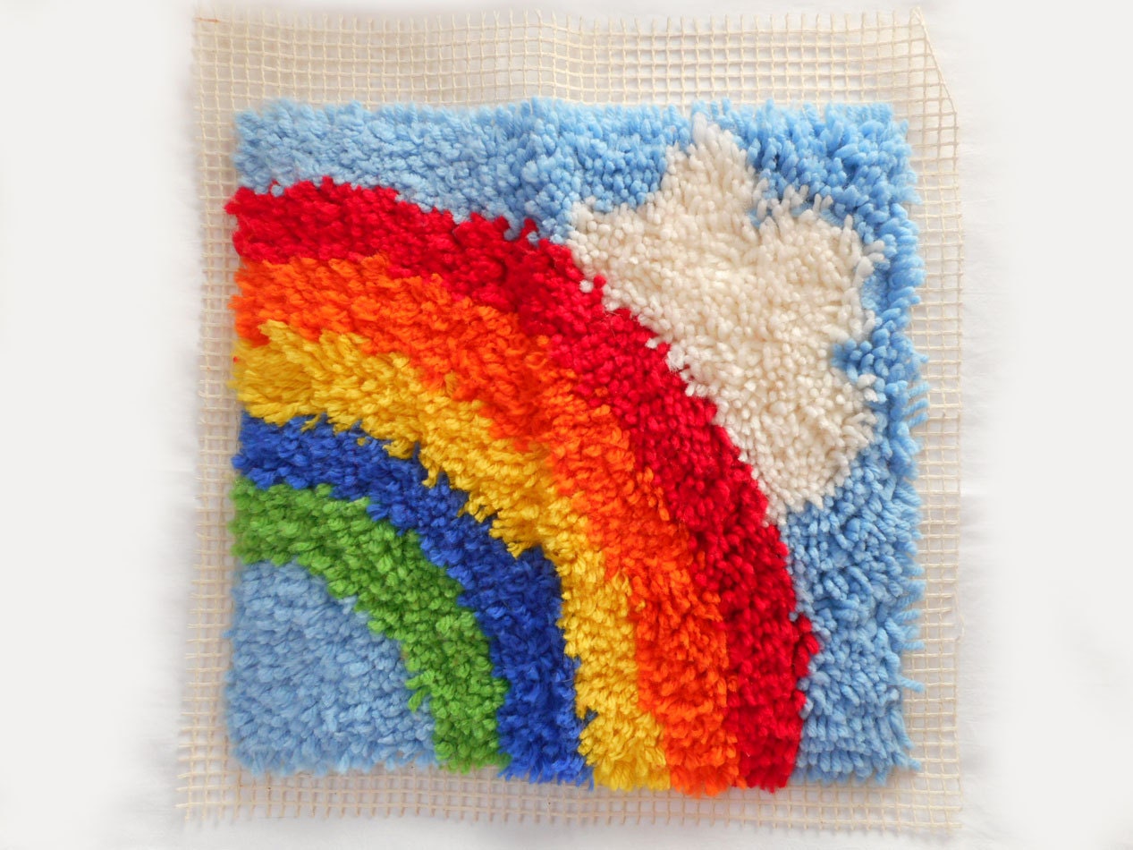 Latch Hook Rainbow Rug Small Pillow Top Rug Wall Hanging