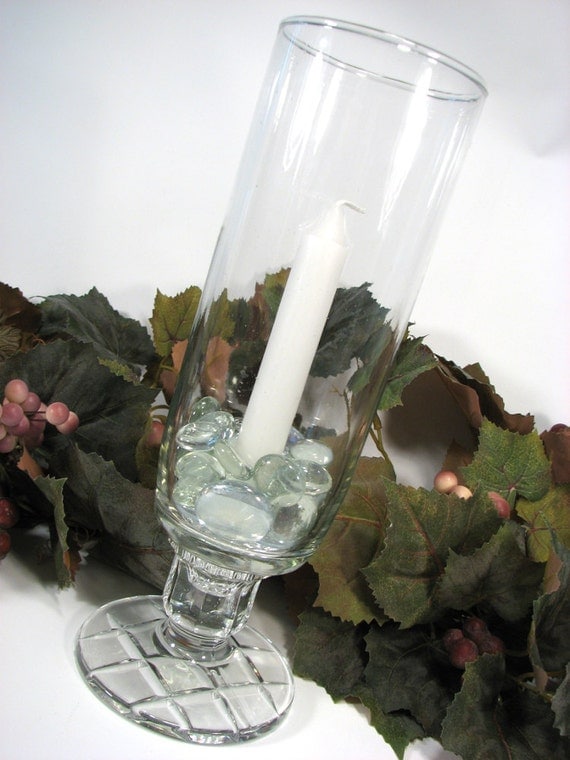 Glass Hurricane Candle Holder Single Pedestal by SpinTilYurDizzy