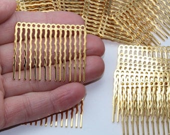Gold Hair Combs, 6+ DIY accessories for weddings, bridesmaids & prom, bright and shiny plated brass craft findings S