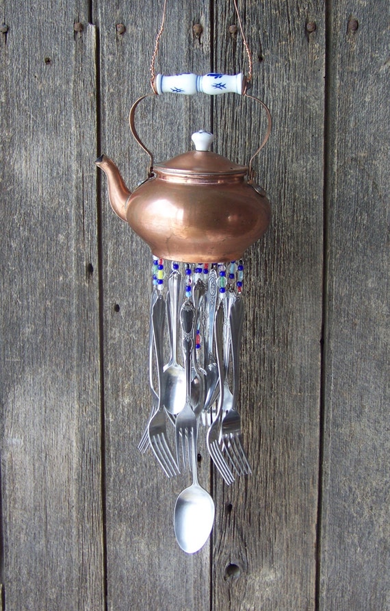 Copper Tea Kettle Silverware Windchime Repurposed Copper Tea Kettle Silverware Windchime Repurposed Chime