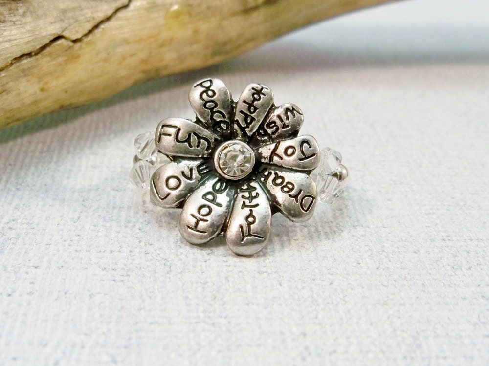 Stretch Band Ring Crystal and Silver Stretch Ring by babbleon