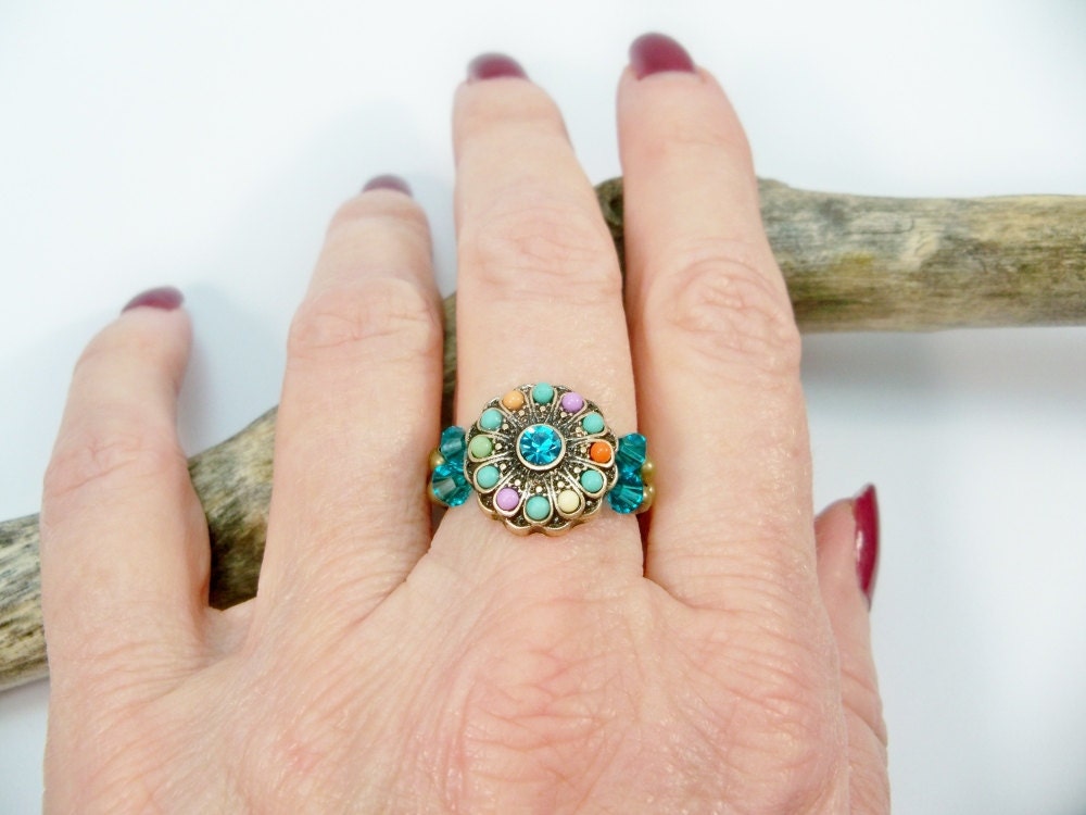 Bronze Stretch Ring Crystal Stretch Ring Swarovski Crystal