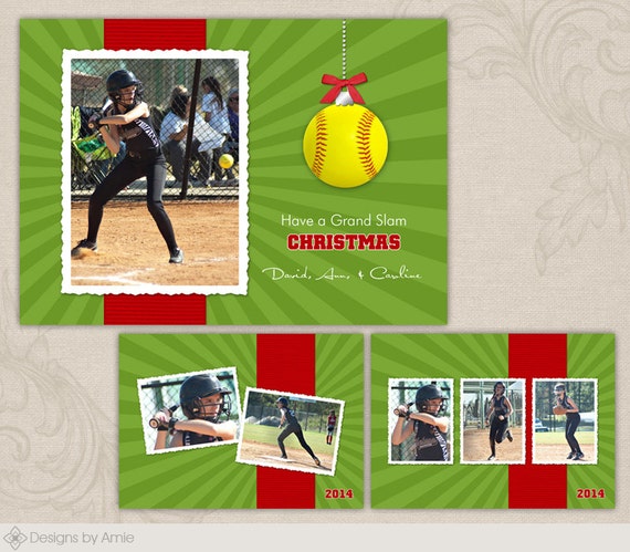 Softball Christmas Multi Photo Christmas Holiday Card