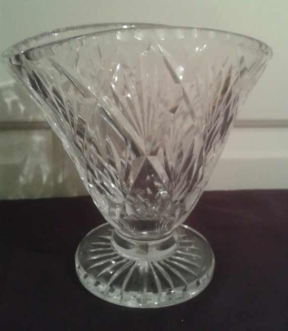Items similar to Vintage Fan Shaped Crystal Glass Vase on Etsy
