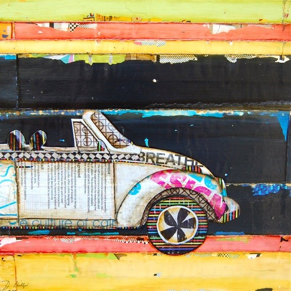 Vw Volkswagen ART PRINT or CANVAS bug at beach vintage retro