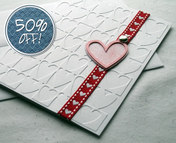 Items similar to Set of Five Embossed Valentine's Day Cards with Hearts ...