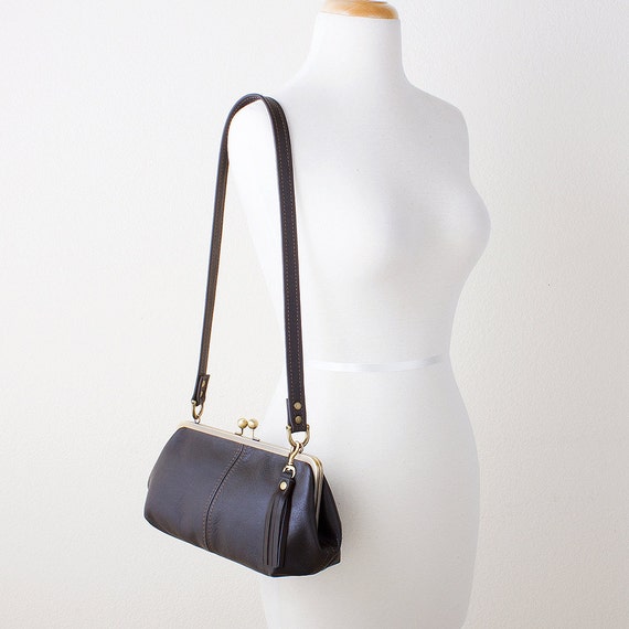 Brown Leather Kiss Lock Bag Shoulder Bag with by JillyDesigns