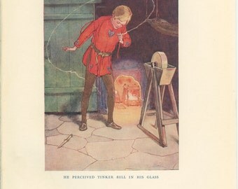 Vintage Print, 1923, Peter Pan, Fairy Tinkerbell, Art Nouveau Children's Book Illustration 58/1, Nursery Decor, Peter Pan Picture, Woodward
