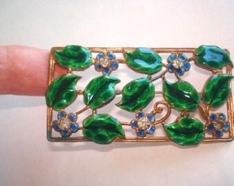 Flower Garden Rhinestone Brooch Green Gold Tone