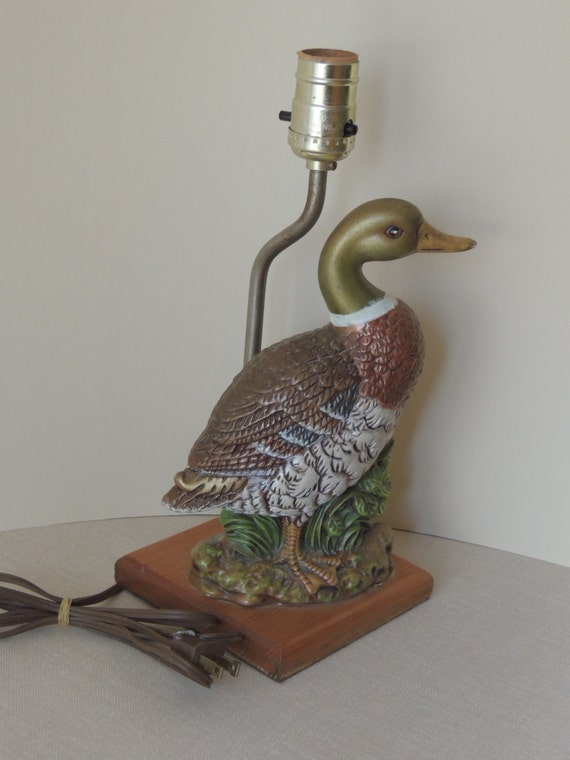 Items similar to Mallard Duck Desk Lamp. 1960's Wood Duck Table Lamp