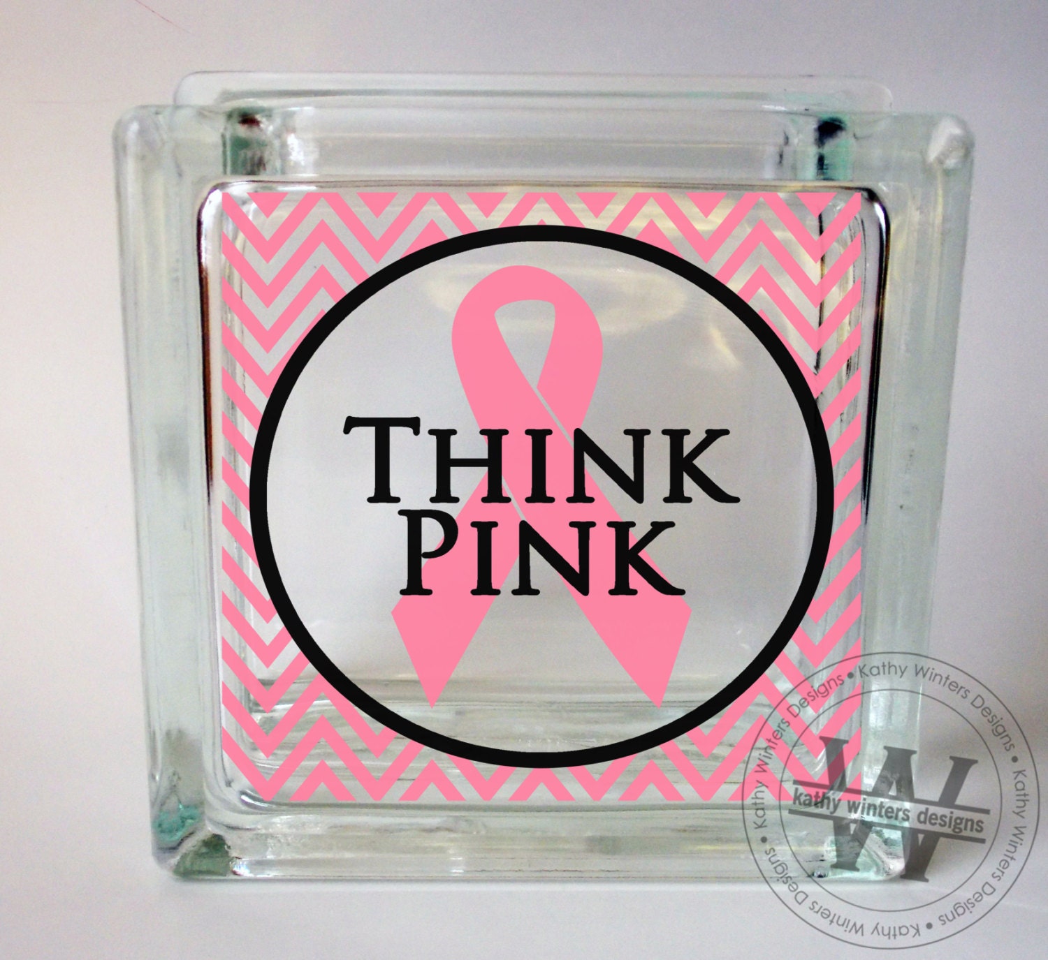 Vinyl Lettering Glass Block Decal Think Pink by KWintersDesigns