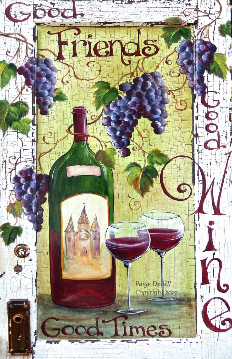 WINE BAR Sign Wine Bottle and Glasses with Grapes Print