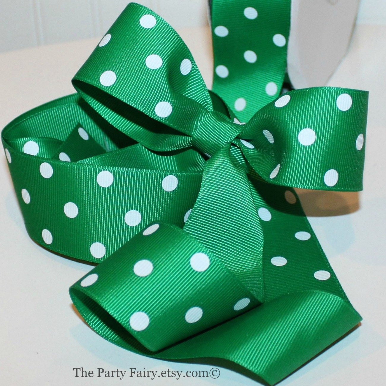 Ribbon Green Polka Dot Ribbon 1.5 wide Green by ThePartyFairy