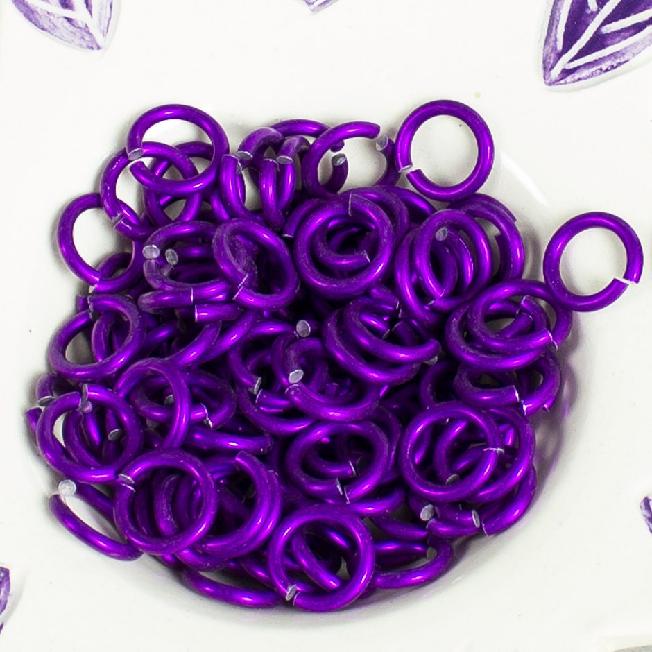 100 PURPLE Jumprings Colored Anodized Aluminum Jump Rings 16