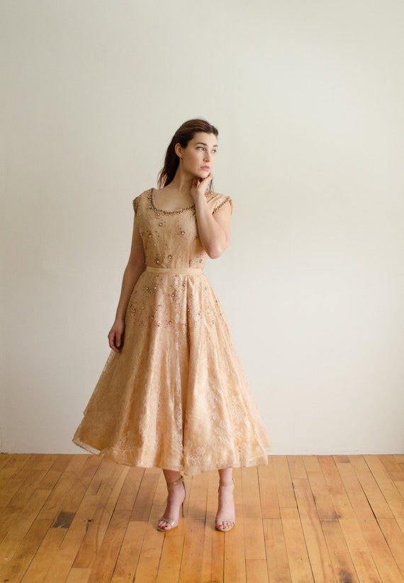 Vintage 1950s Lace Dress 50s Beaded Dress Sugar Sugar
