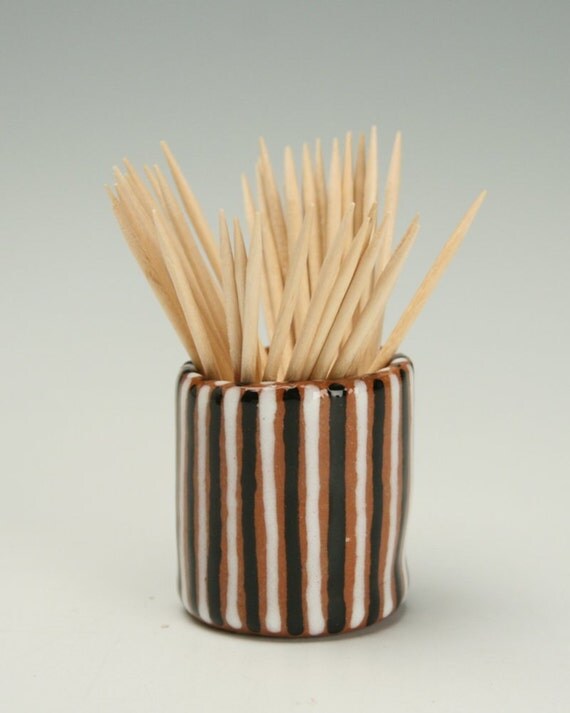 Small Red Clay Toothpick Holder Black and by owlcreekceramics
