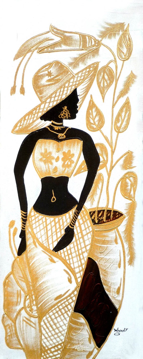 Haitian Woman in Gold & White Canvas Art of Haiti Haitian