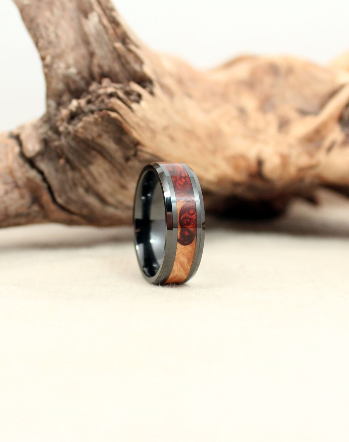 Download Black Ceramic Ring with Amboyna Burl Heartwood and Sapwood