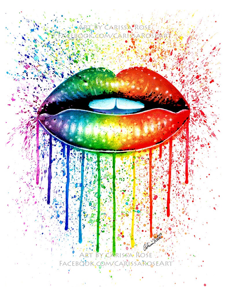 Signed Art Print Rainbow Lips Pop Art Colorful Pretty Candy