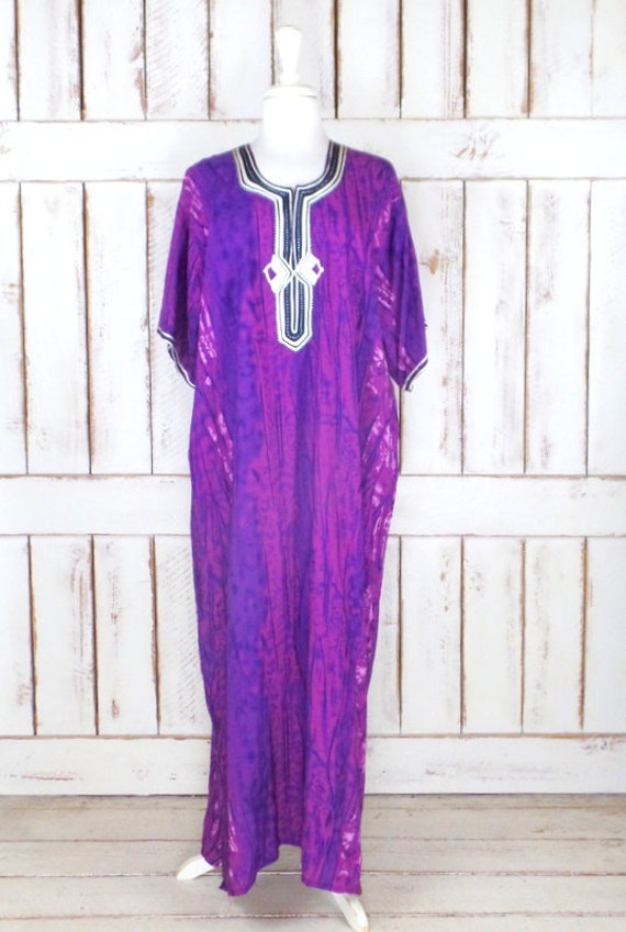 Vintage purple tie dye Indian print Dashiki festival caftan