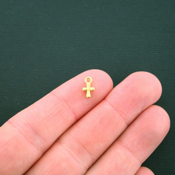 Charms Tiny 2 GC445 Charms  Sided Cross Plated cross tiny  20 Gold charms  Cross