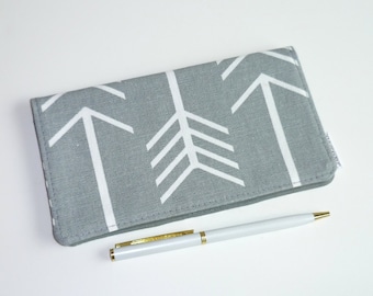 Checkbook Cover. Wallet. Receipt Holder. Large Arrows on Grey