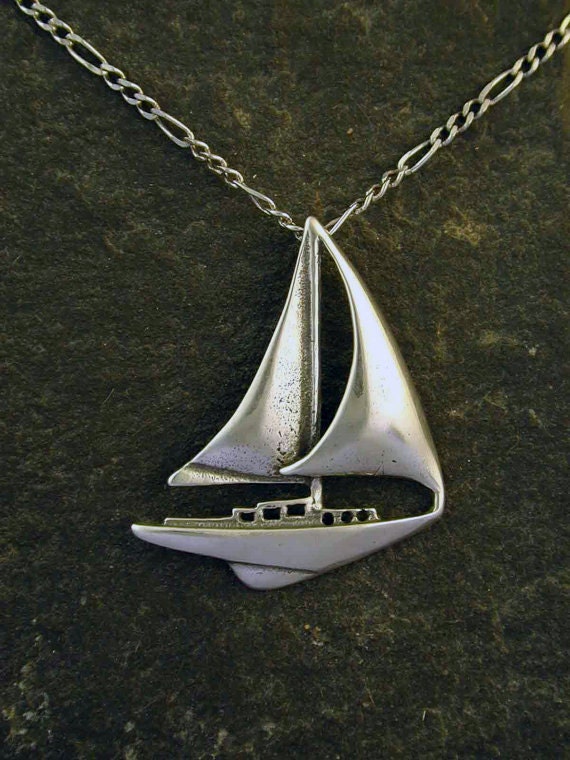 Sterling Silver Sloop Riged Sailboat Pendant on a Sterling Silver 