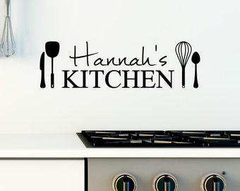 Custom Kitchen with Utensils - Kitchen Vinyl Wall Art Decal, Dining Room Decor, Home Decor, Personalized Kitchen Vinyl, Kitchen Decal 30x8.7