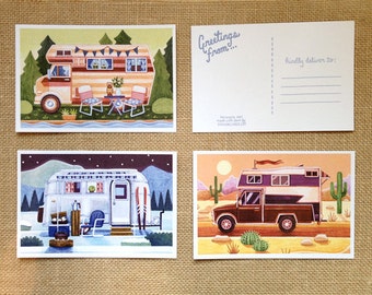 Set of 6 Vintage Camping Travel Postcards