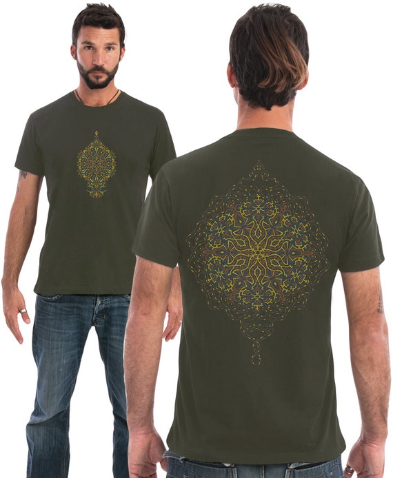 Men Mandala T shirt In Olive Green Or Brown Sacred by IIISOLIII