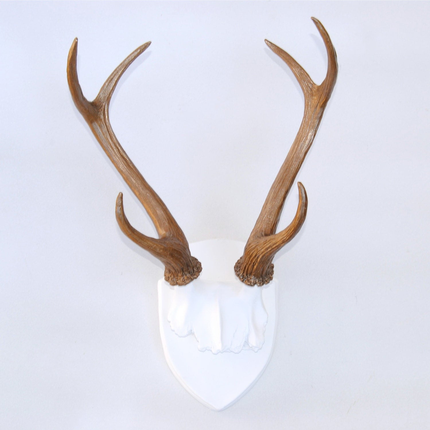Large Faux Taxidermy Deer Antler Mount White Plaque With