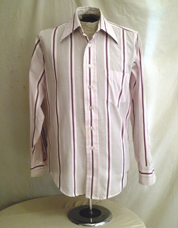 1960's Vintage Man's Purple Striped Dress Shirt 15 by rue23vintage