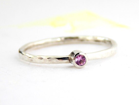 Tiny Hammered Birthstone Ring: sterling silver ring, dainty ring, tiny ...