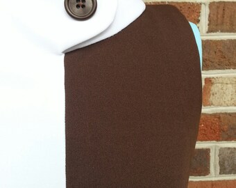 Vintage 1960's Mod Scooter Dress Reproduction Northern Soul Mid Century Retro Chocolate Brown and White Colour Color Block Small Medium S M