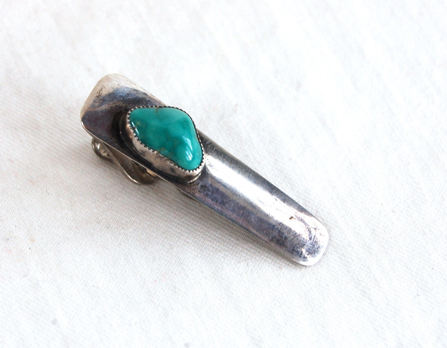 Turquoise Tie Clip Native American Sterling Silver Vintage