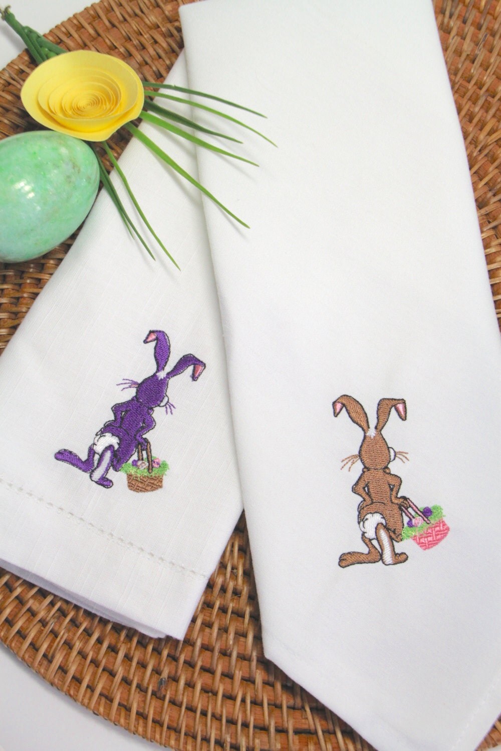 Easter Bunny's Back Embroidered Cloth Napkins /Set of 4/