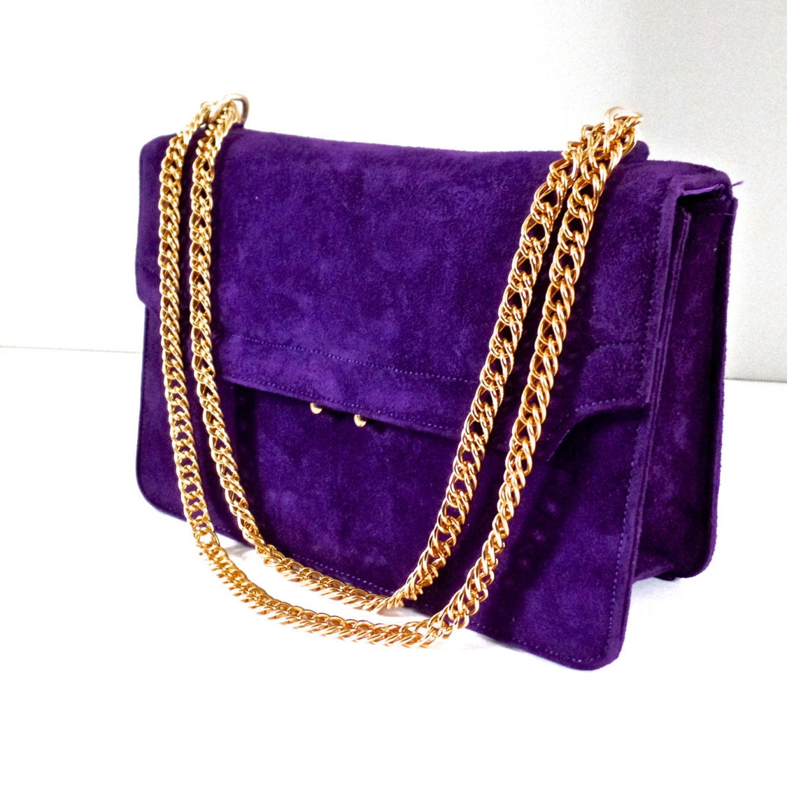 Purple Suede Purse with Gold Chain