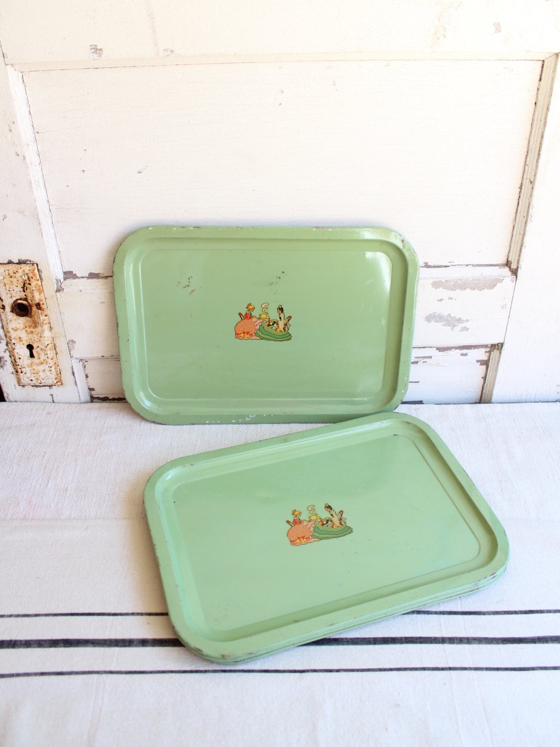 Vintage Cottage Mint Green Metal Princess Tea Party Trays – Set of 7 ...