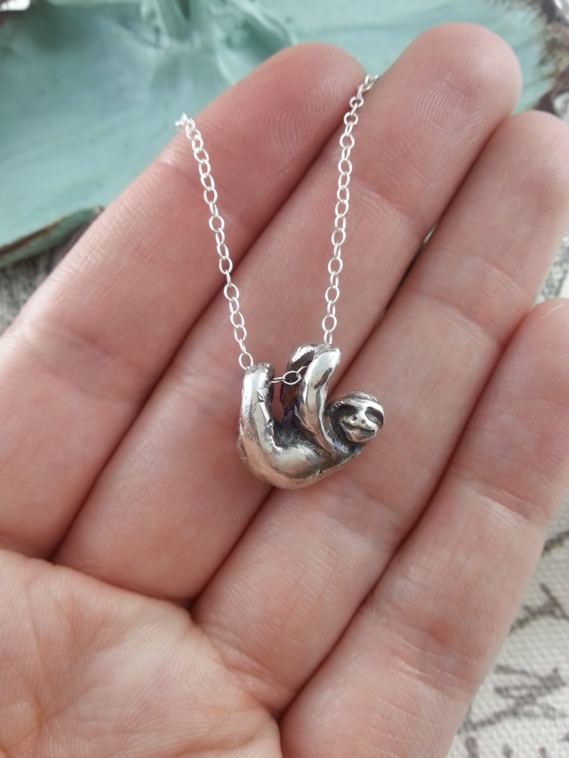 Happy Hanging Sloth Necklace in Sterling Silver Cute Animal