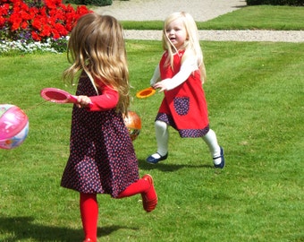 Girl's Red Dress, Girl's Reversible Dress, A line Dress, Girl's Pinafore, Pinny, Jumper, Girl's Clothing, Children's Clothing, Strawberries