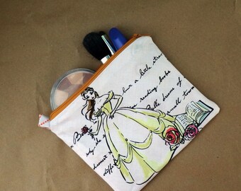 Disney's Princess Belle Bag, Zipper Pouch, Make Up Bag, Beauty and the Beast, Electronics Bag
