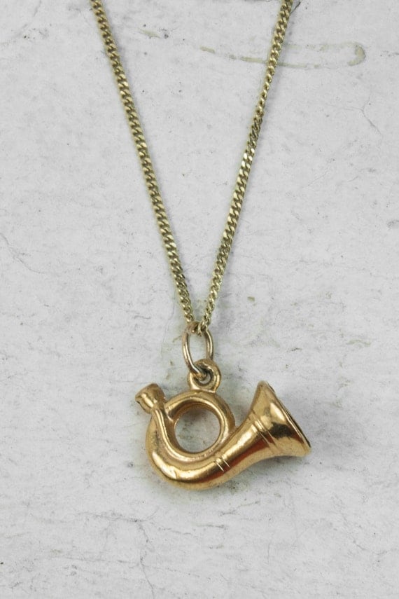 The French Horn Charm Necklace Vintage 9ct Gold Horn Pendant