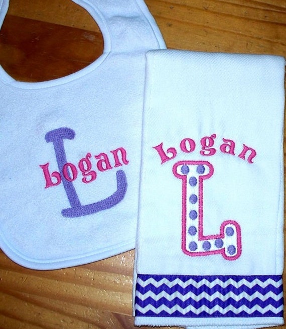 Baby Girl Bib Burp Cloth Gift Set Monogrammed and Personalized