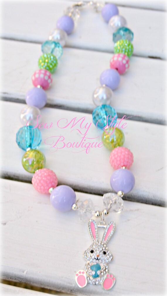 Chunky Bead Necklace/Easter Bunny/Necklace by SewMyStyleBoutique
