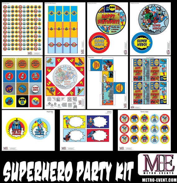 Superhero Birthday Party, Superhero Invitations, Superhero Banner, Superhero Favor Tags, Superhero Beverage Wrappers, Super Hero Birthday Il_570xn
