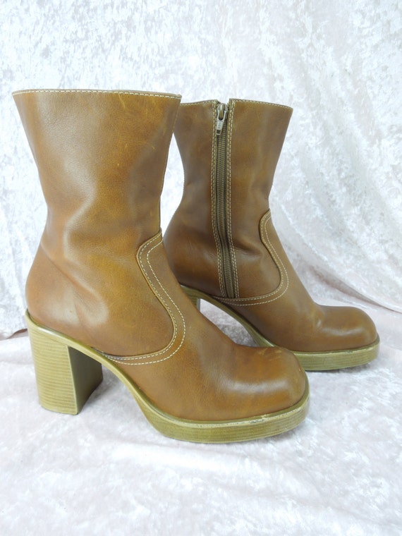 Vintage Steve Madden Leather Boots Mid Calf Stacked Heel Women's Size ...