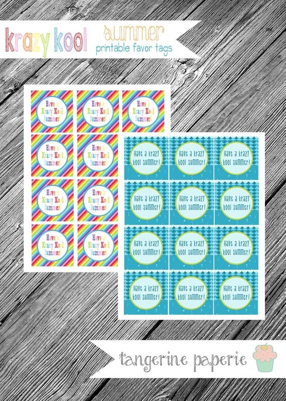 Instant Dowload Krazy Kool Summer Printable Favor Tags End