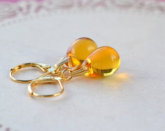 Yellow Earrings, Tear Drop Earrings, Bead Dangle Earrings, Yellow Glass Earrings, Best Selling Items, Yellow Teardrop Earrings, Gift for her
