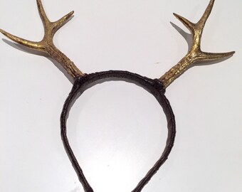 Gold Antlers -Antler Headband- Deer Headpiece- Gold Antlers- Reindeer antlers- Boho -Burning Man- Antlers- Horn Headpiece